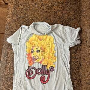Mad Engine Dolly Parton Profile Light Blue Graphic T-Shirt